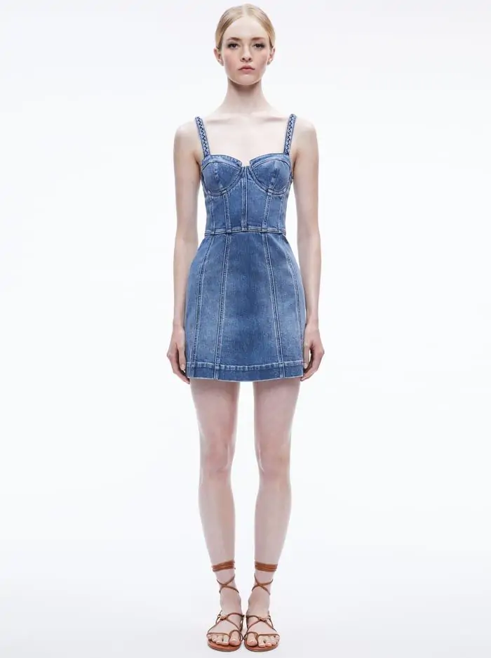 RAYLENE DENIM BUSTIER MINI DRESS